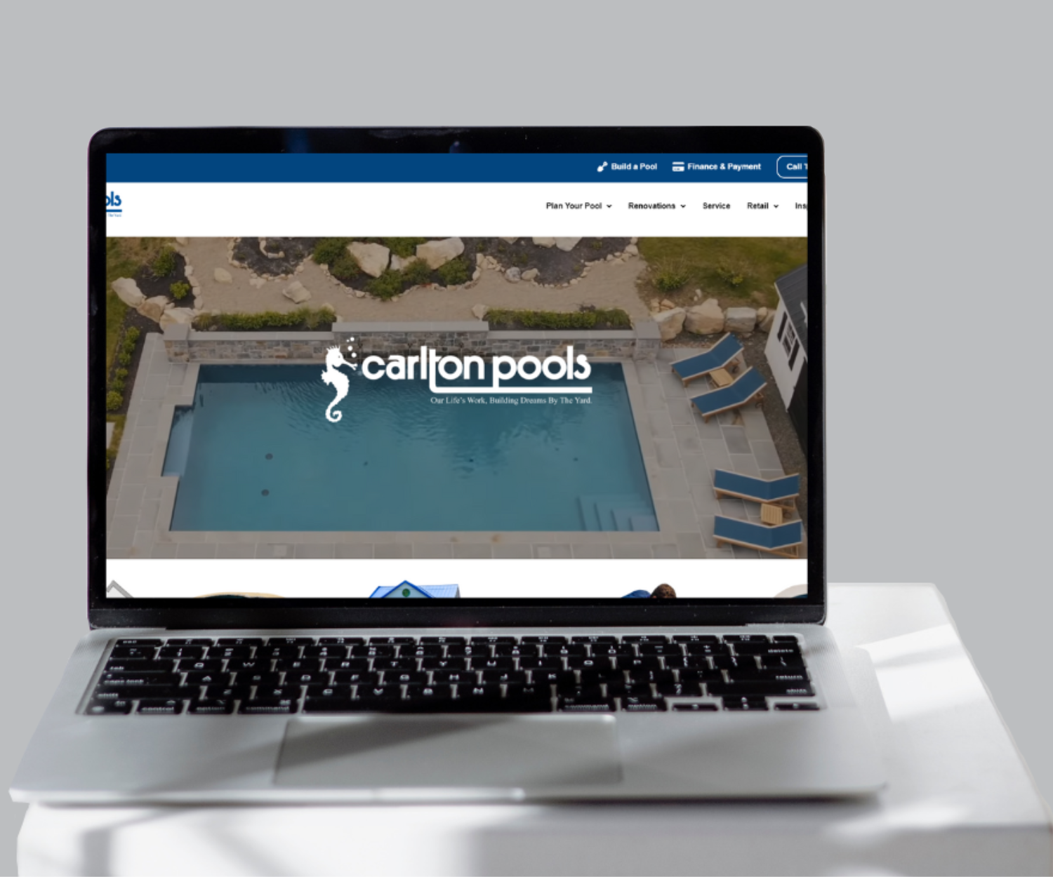carlton pools website on a computer screen