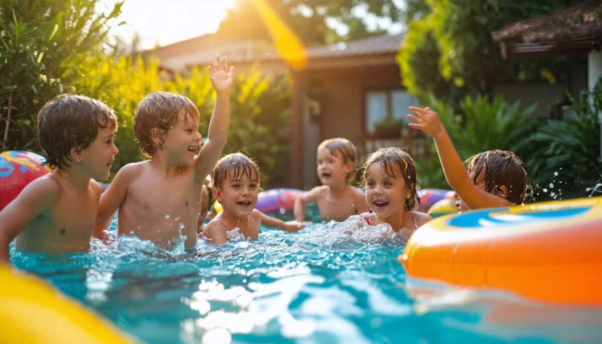 kids playing marco polo in a swimming pool
