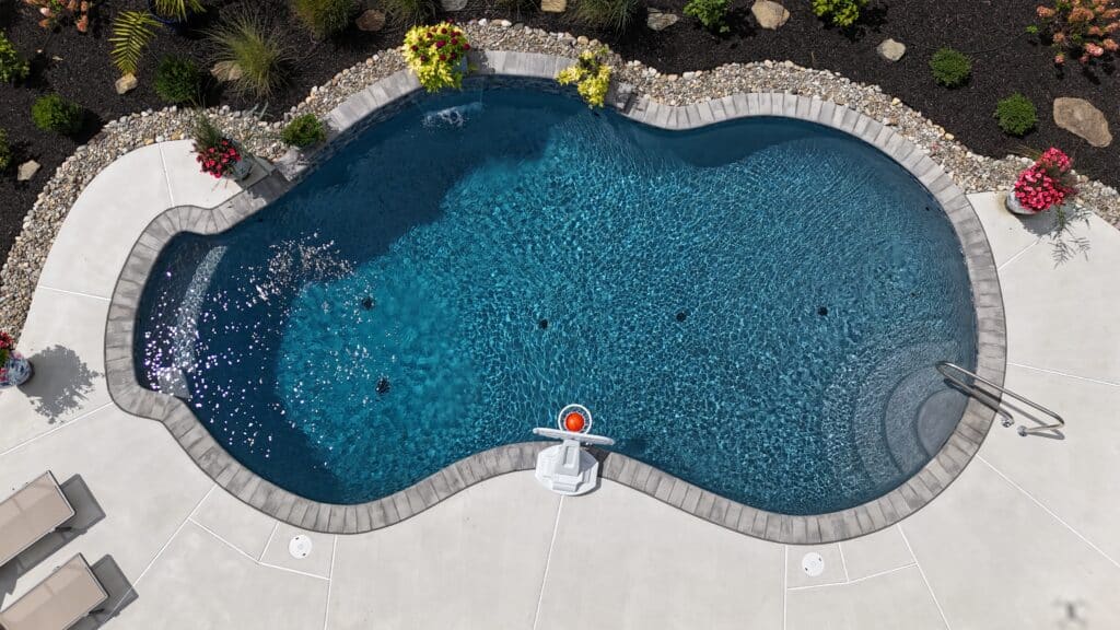 bird-eye-view of an inground swimming pool