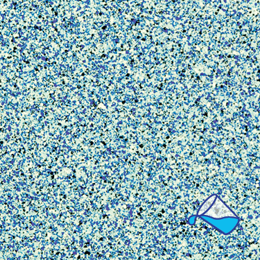 The name of this aquaBRIGHT color swatch is "Marrakesh". It's a sample of a light-colored pool finish. The surface is composed of a dense mix of tiny, irregularly shaped yellow, black, blue and green specks, giving it a speckled, granite-like appearance.